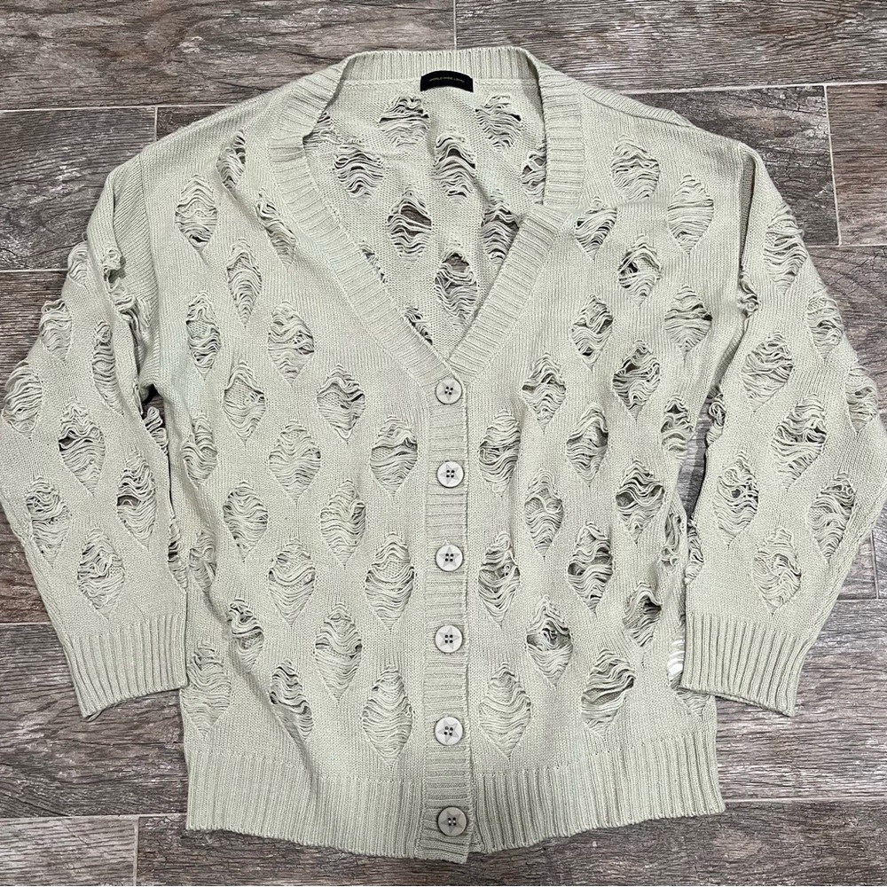 Distressed Button Cardigan Sweater